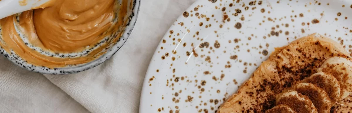 Banana and peanut butter packed as a simple pre-workout snack